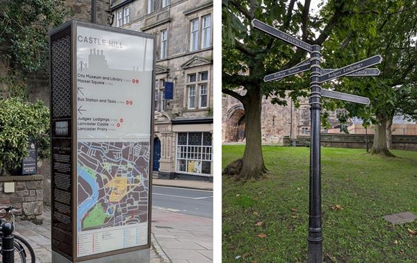 photos of two different styles of signposts.